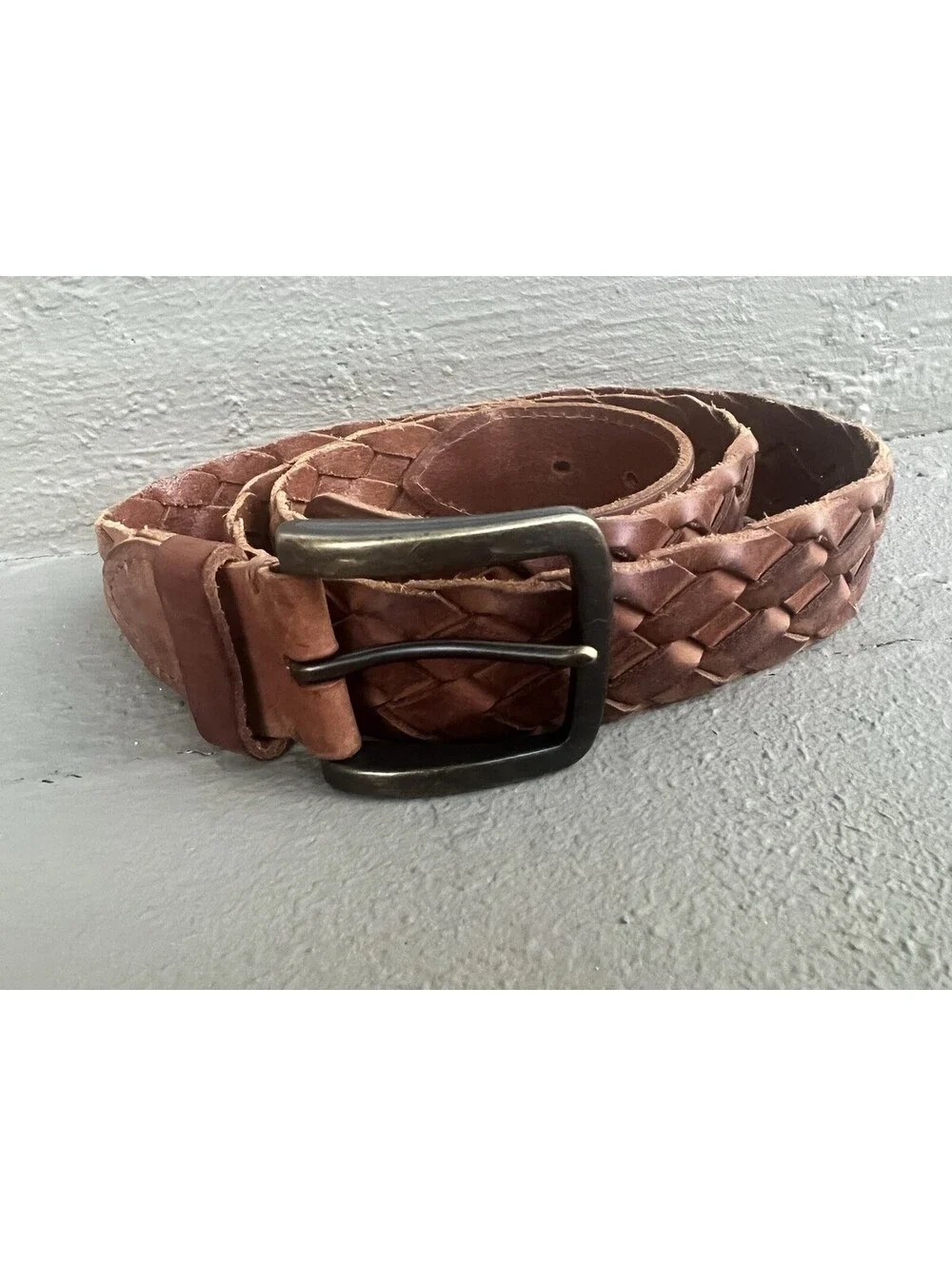 Duluth Trading CO Mens 44 Brown Leather Braided Woven Belt OD-Buckle